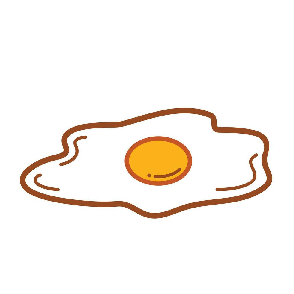 Cooked sunny side up egg telur mata sapi colored vector icon illustration outlined isolated on plain white background. Simple flat cartoon art styled protein healthy food drawing.