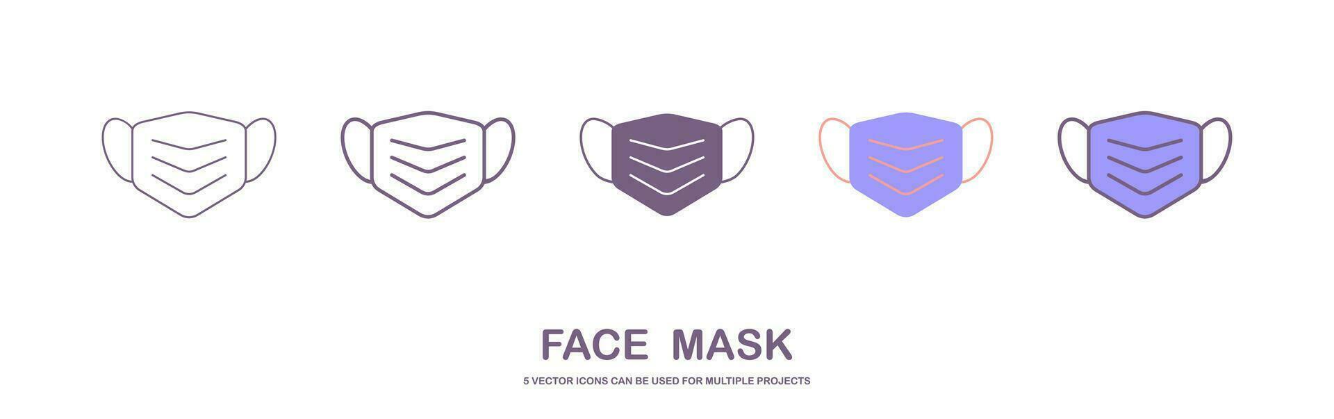 Sanitation and protection facemask icon set with respiratory face masks. face mask with 5 different styles. outline style vector