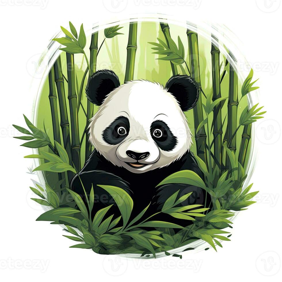 AI generated Cute panda in the middle of a bamboo forest. T-shirt design. AI Generated photo