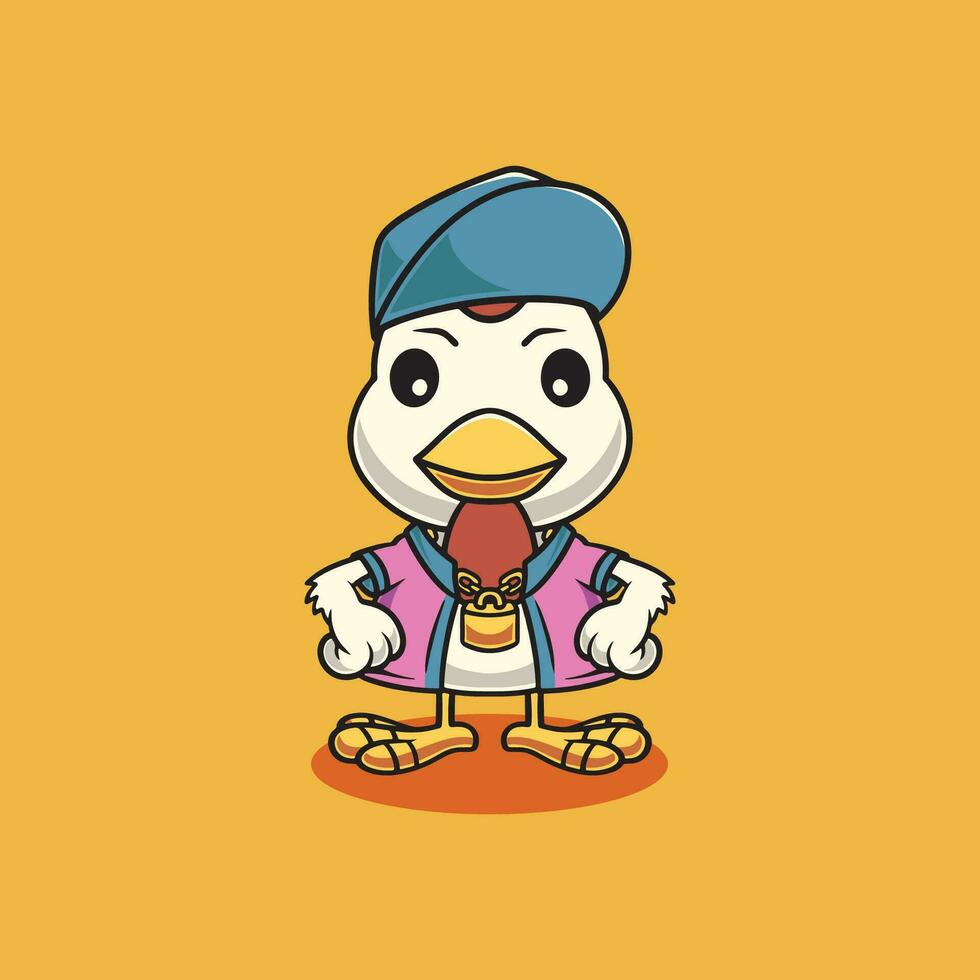 Cute chicken is a rapper cartoon illustration vector