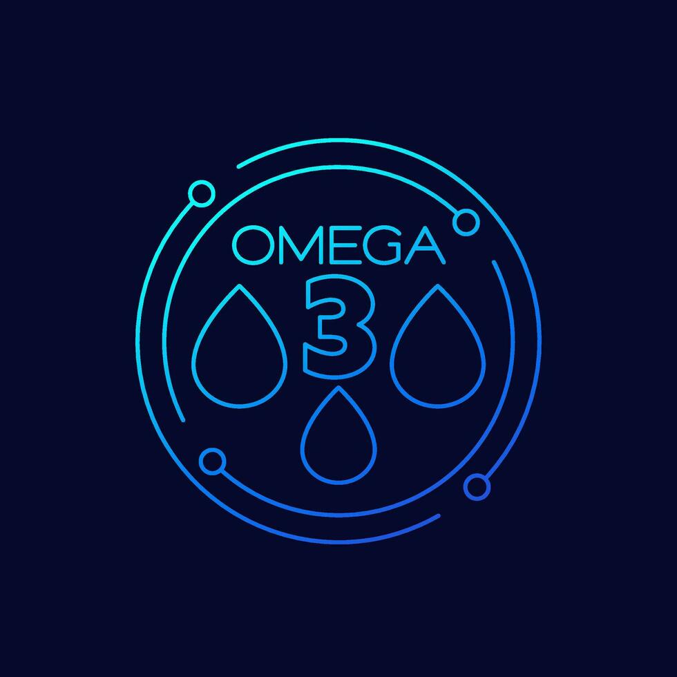 omega 3 icono con petróleo gotas, lineal diseño vector