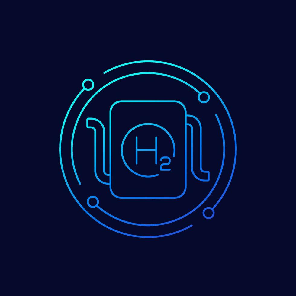 hydrogen power system icon, h2 energy source, linear design vector