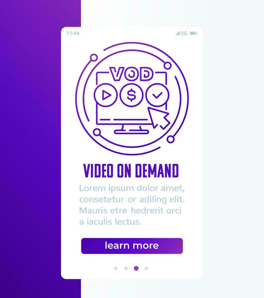 VOD, video on demand mobile banner with line icon vector