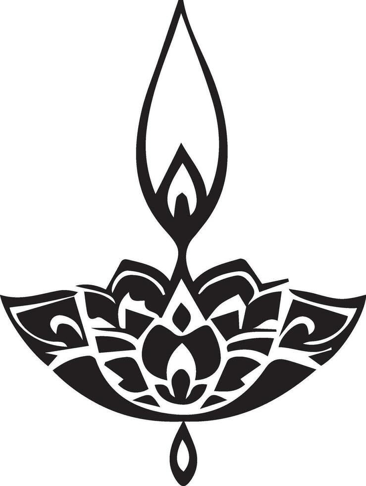 a black and white drawing of a candle with a lotus flower vector