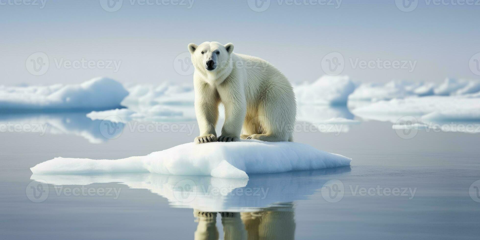 AI generated Polar bear on ice floe. Melting iceberg and global warming. AI Generated photo