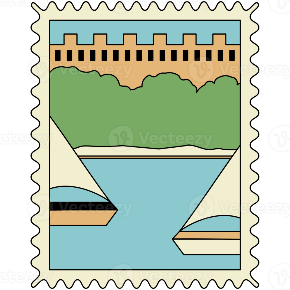 AI generated a postage stamp with a boat on it png