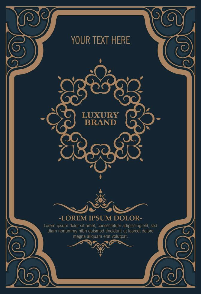 Vintage ornament greeting card vector template. Retro wedding invitation, advertising or other design and place for text. Flourishes ornamental frame and pattern background.