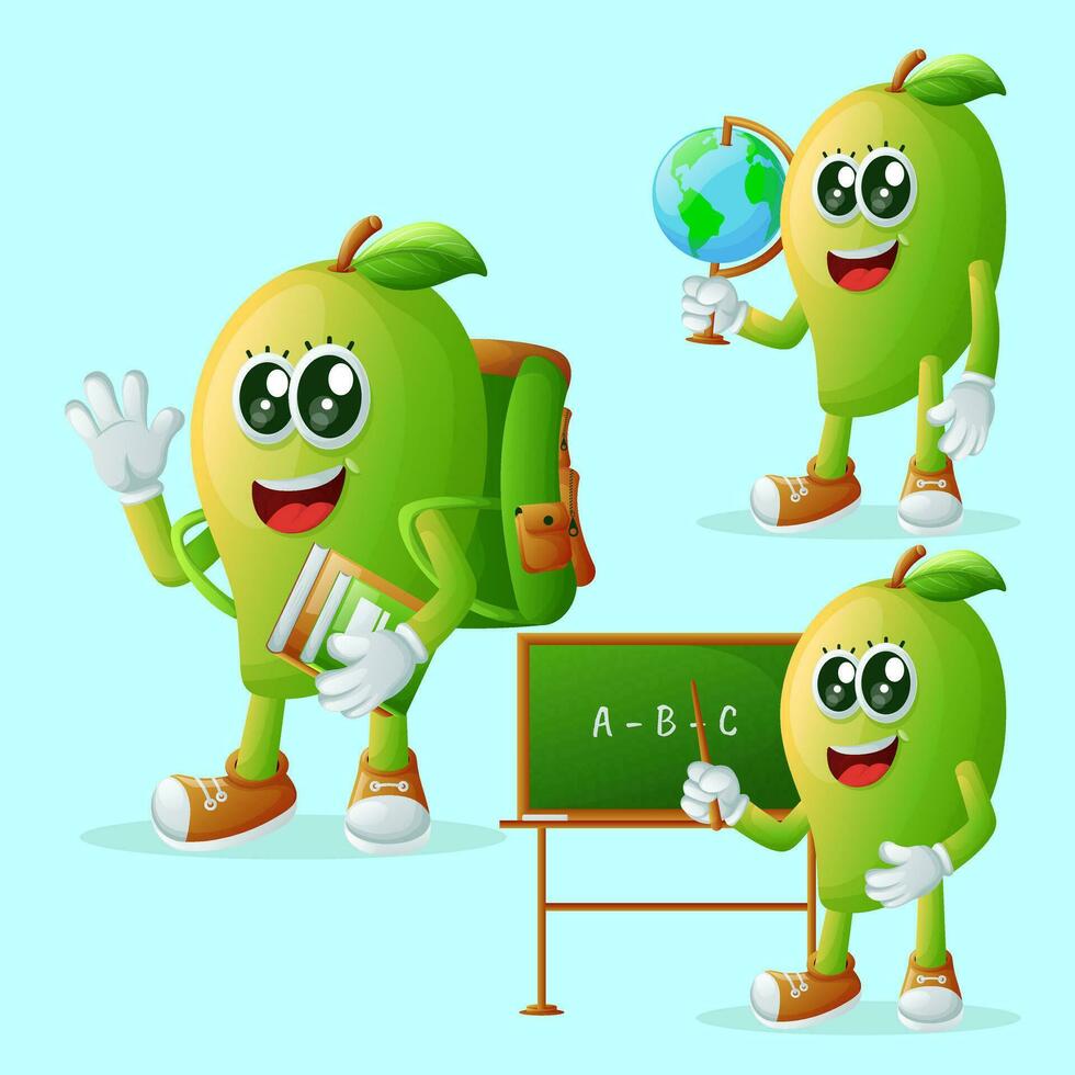 Cute manggo characters in education vector