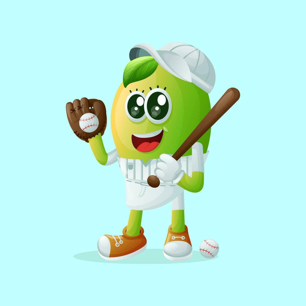 Cute manggo character playing baseball vector