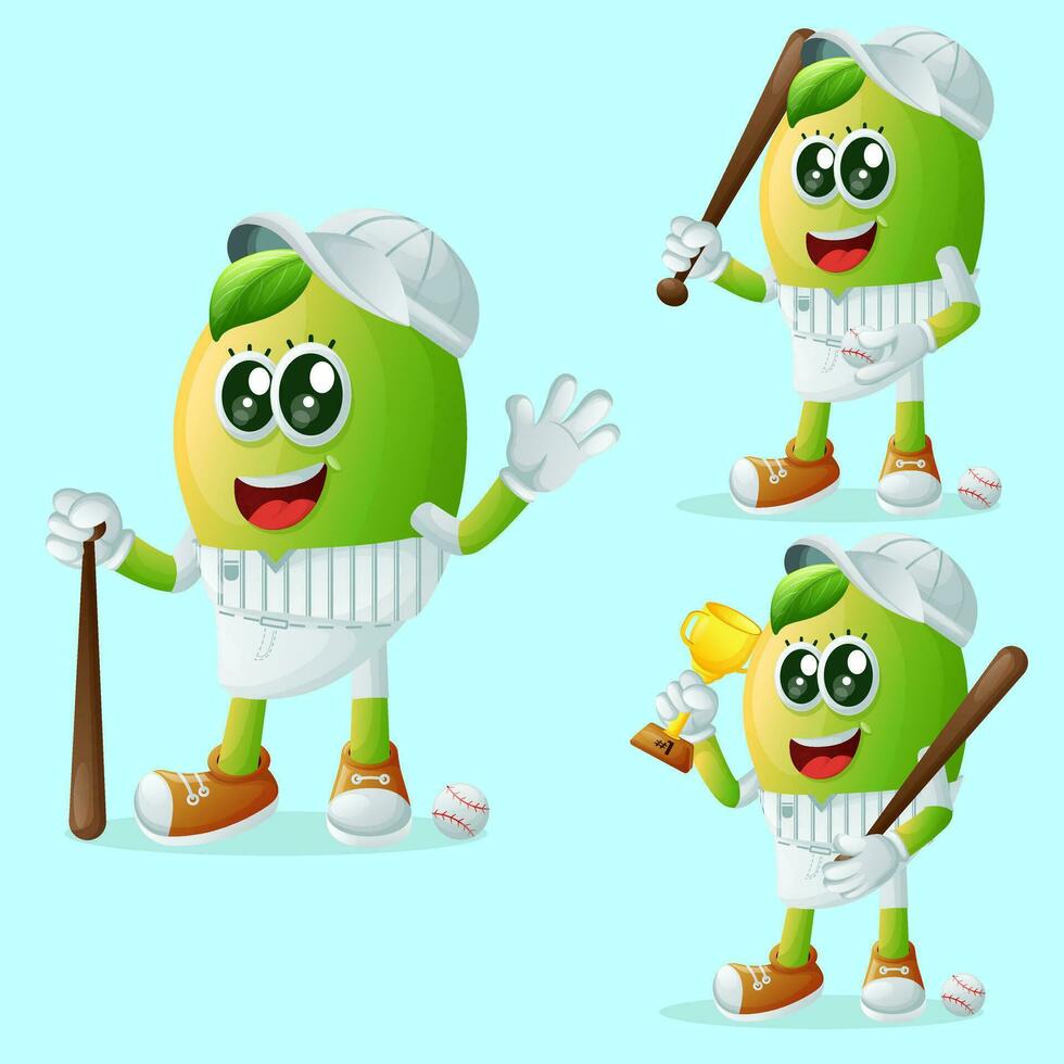 Cute manggo characters playing baseball vector