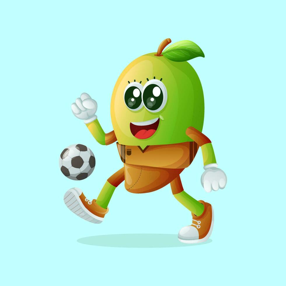 Cute manggo character playing soccer vector