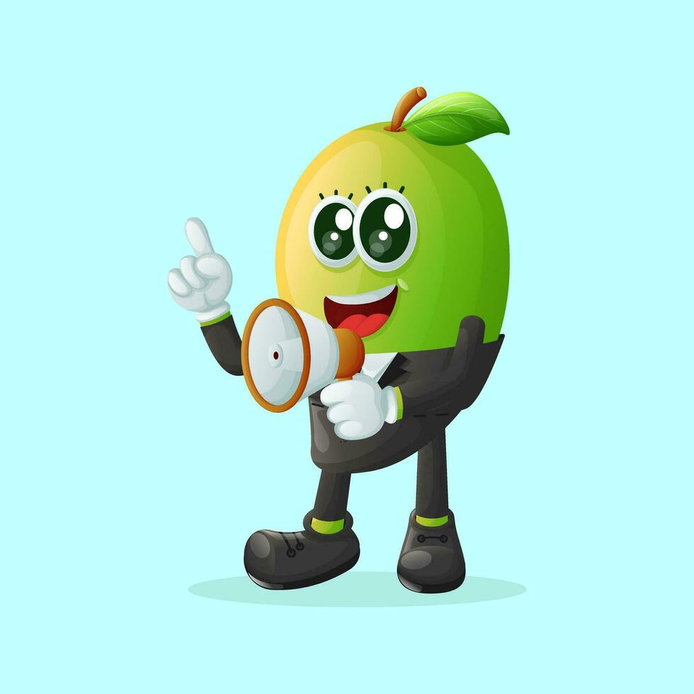 Cute manggo character holding a megaphone vector
