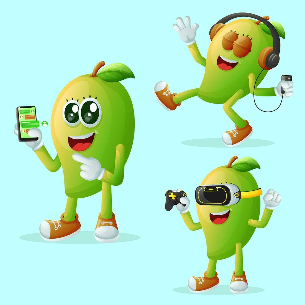 Cute manggo characters and technology vector