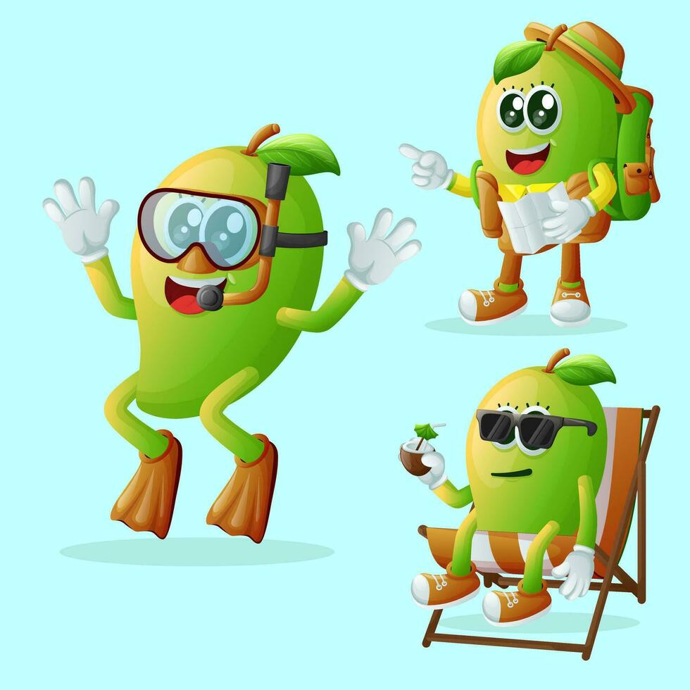 Cute manggo characters on vacation vector