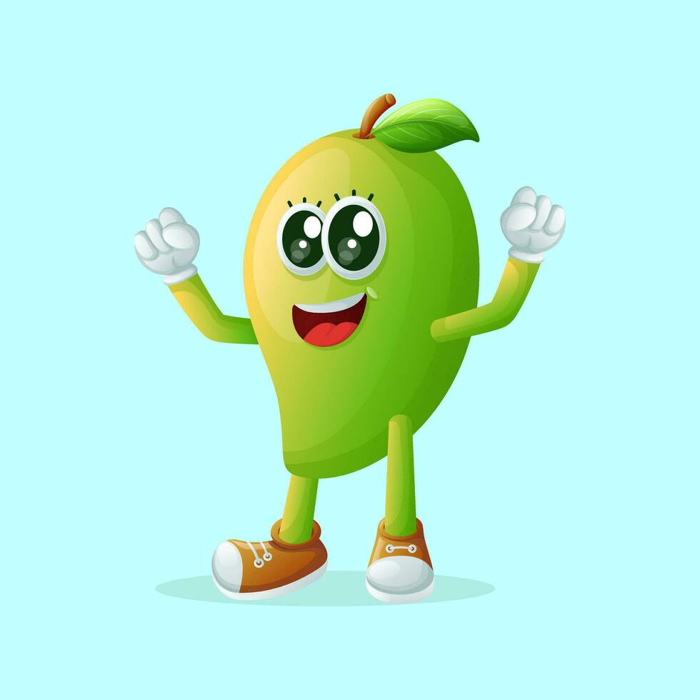 Cute manggo character making a victory sign with his hand vector