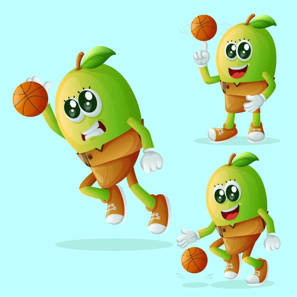 Cute manggo characters playing basketball vector