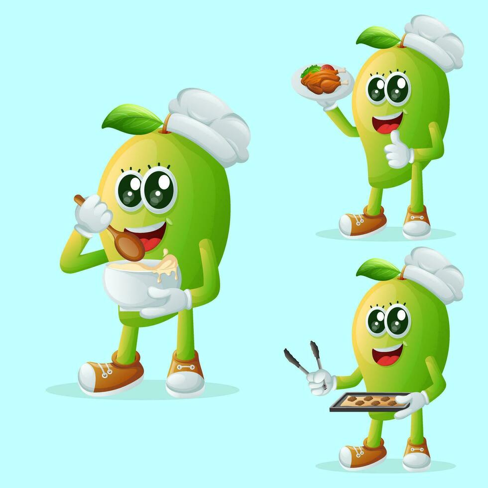 Cute manggo character in the kitchen vector