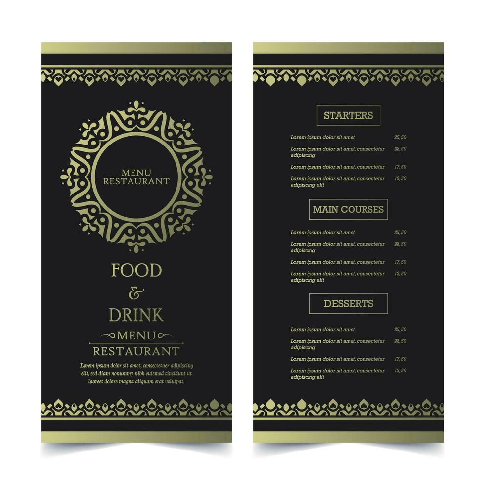 Luxury Menu Layout with Ornamental Elements vector