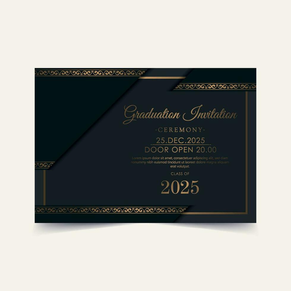 Luxury dark graduation invitation template with ornament border vector