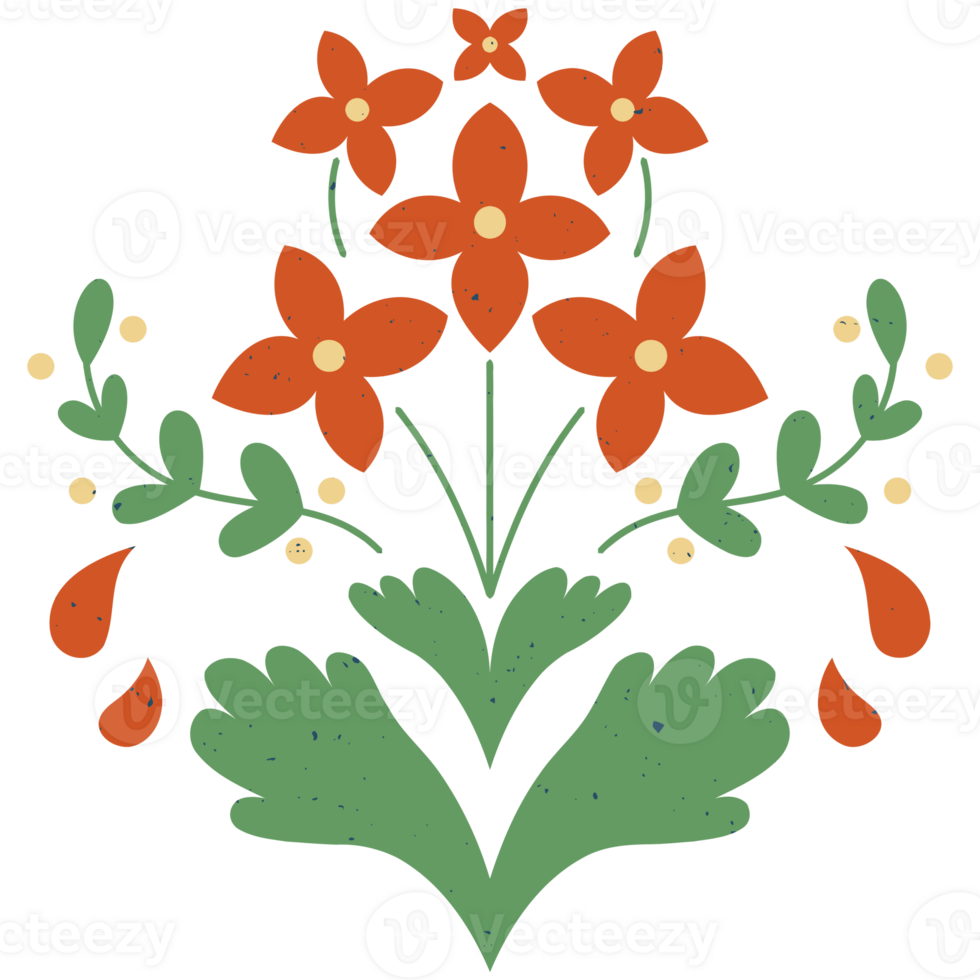 AI generated a flower design with green leaves and red flowers png
