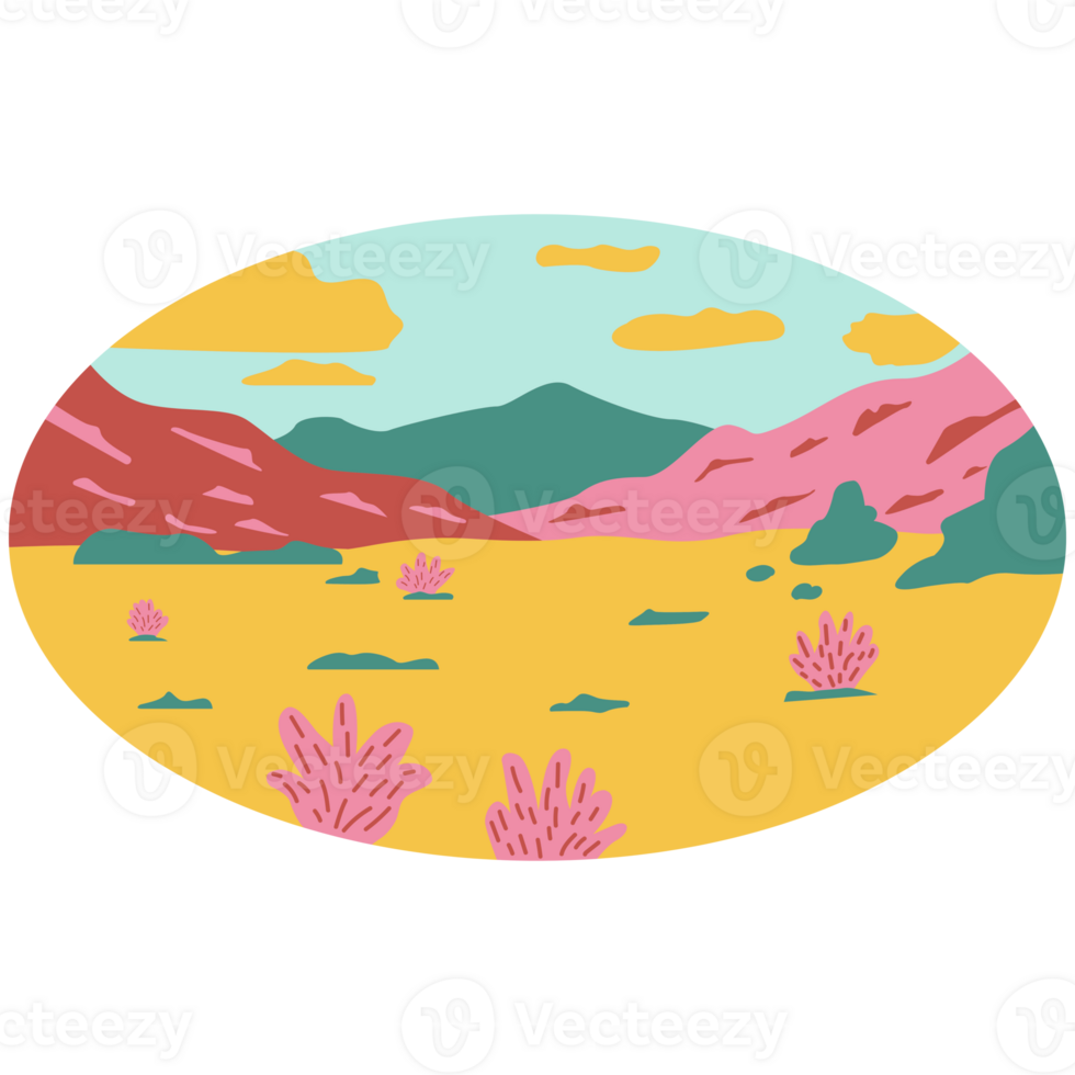 AI generated a desert landscape with mountains and flowers on a transparent background png