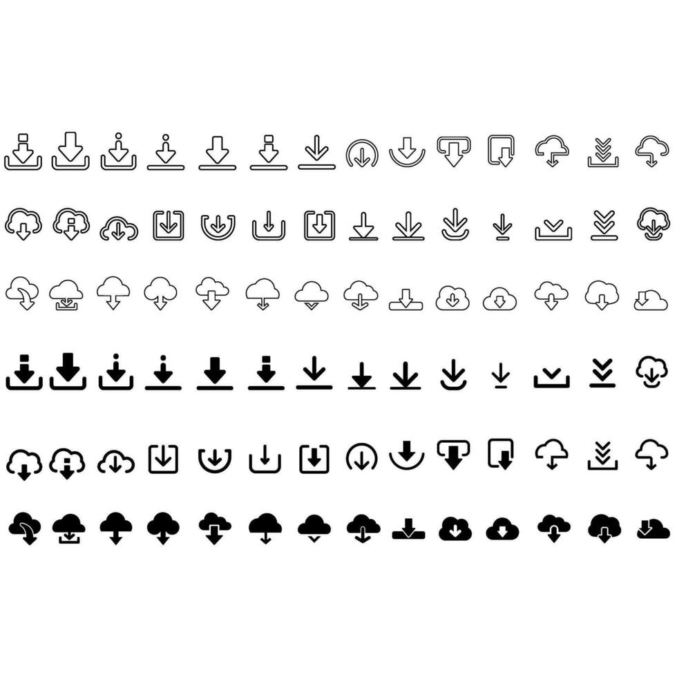 Download icon vector set. Upload button illustration collection. Load symbol or logo.