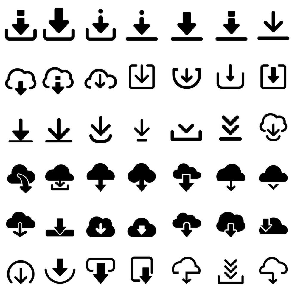 Download icon vector set. Upload button illustration collection. Load symbol or logo.