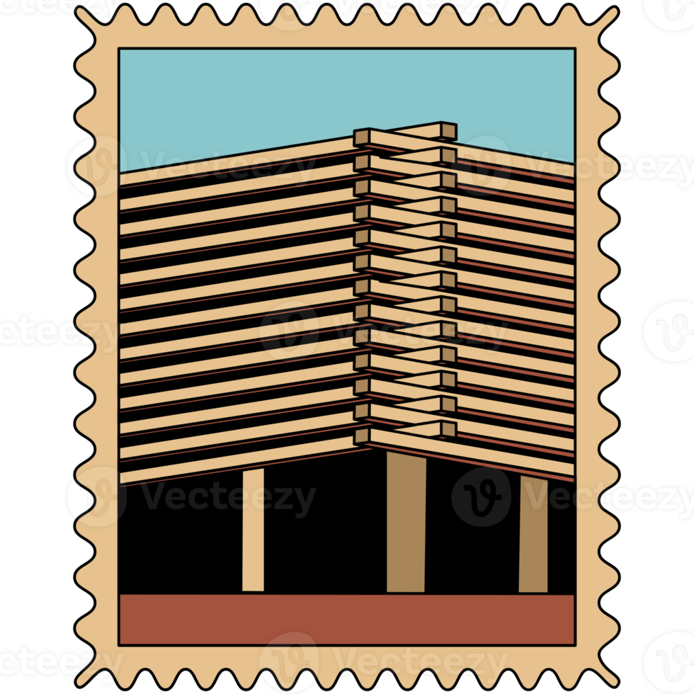 AI generated a stamp with a building on it png