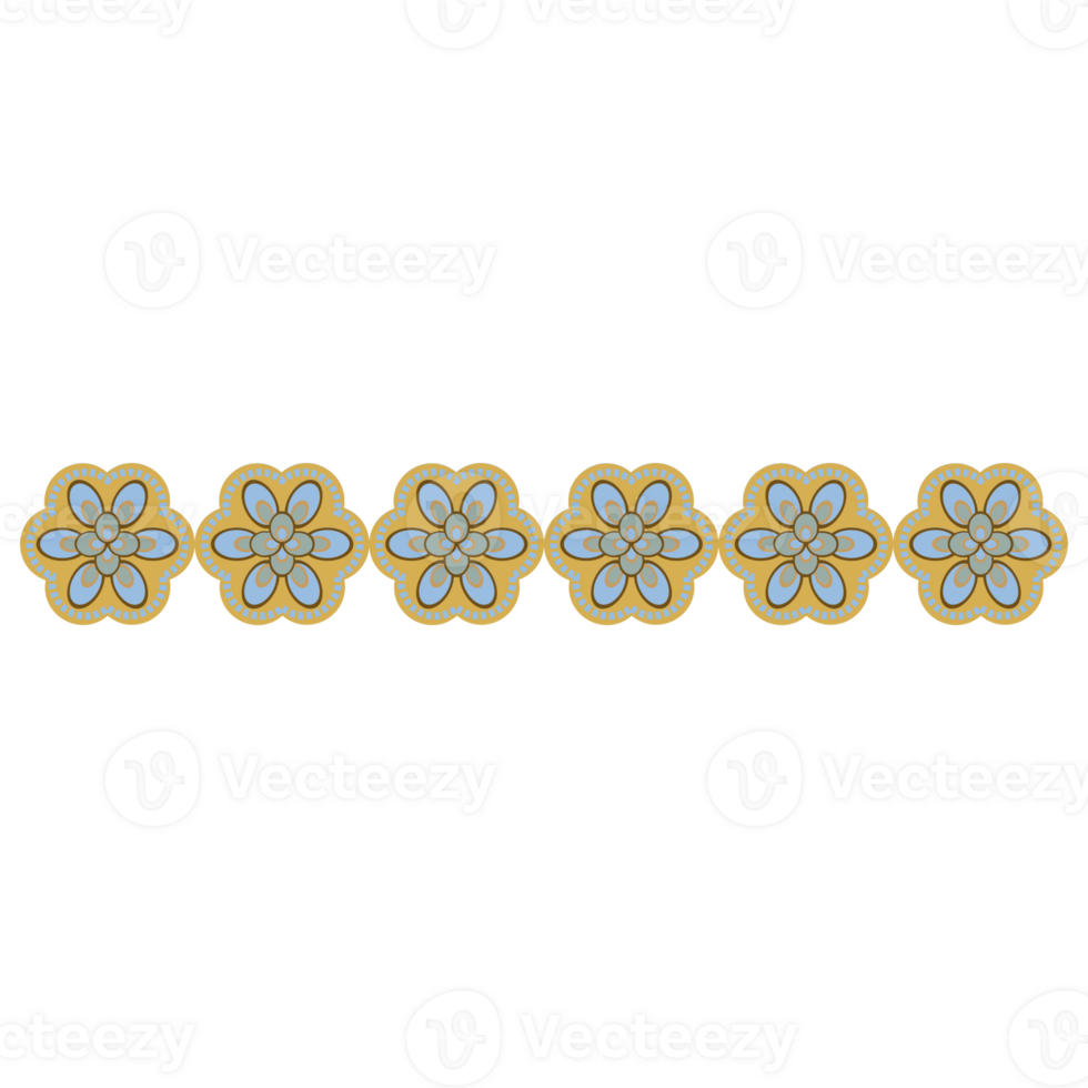AI generated a line of gold and blue flowers on a transparent background png