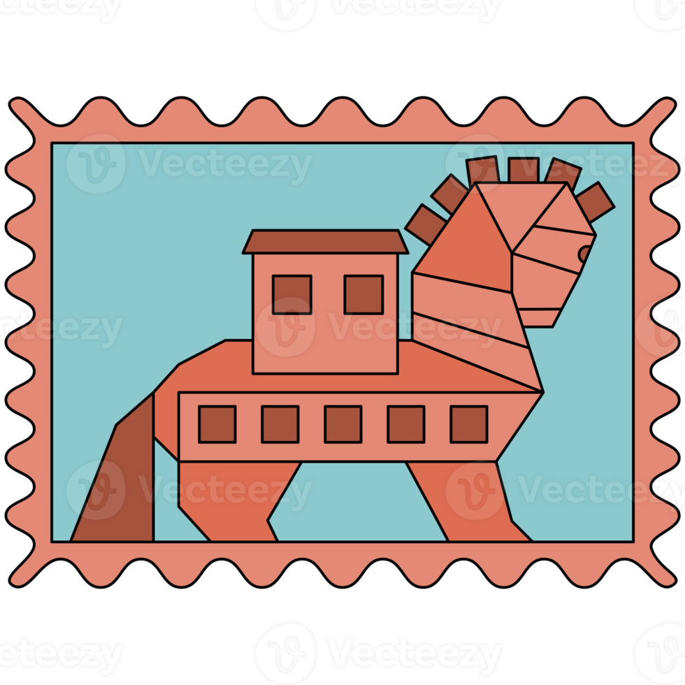 AI generated a stamp with a horse and a house on it png
