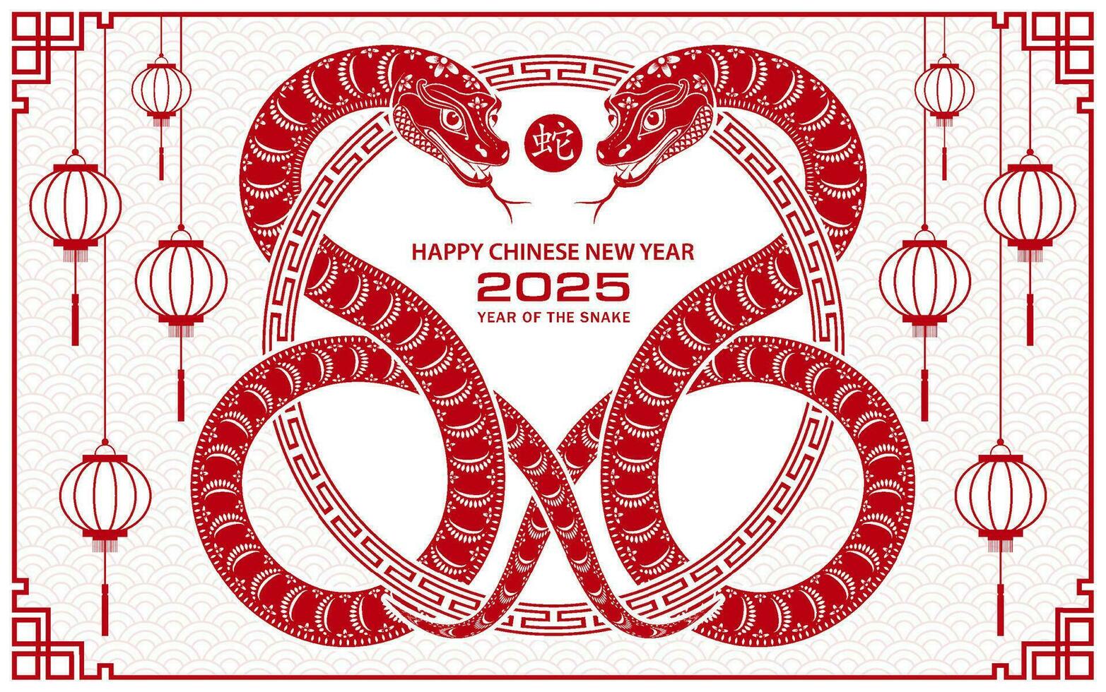 Happy Chinese new year 2025 Zodiac sign, year of the Snake vector