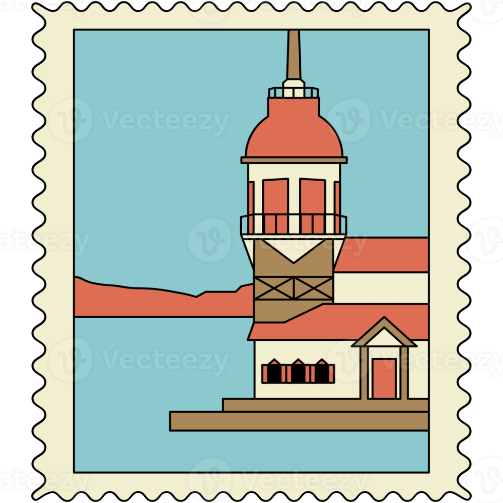 AI generated a postage stamp with a lighthouse on it png