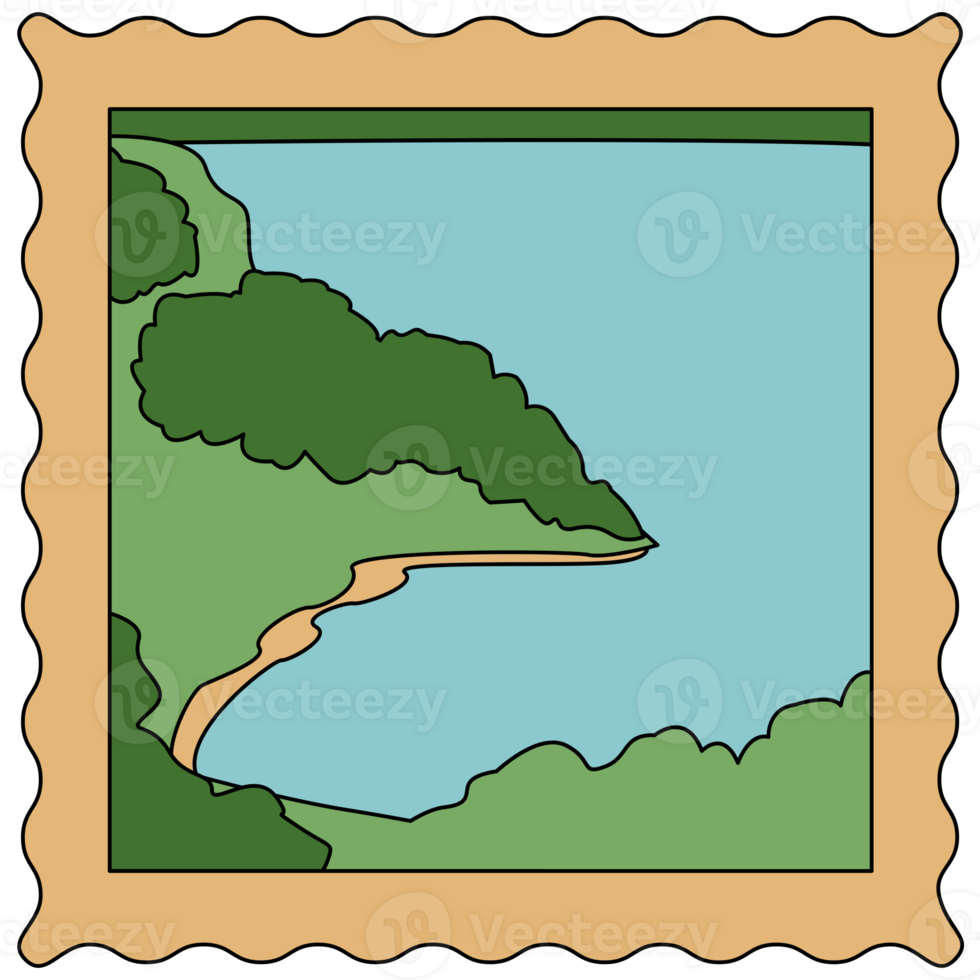 AI generated a cartoon of a lake and trees png