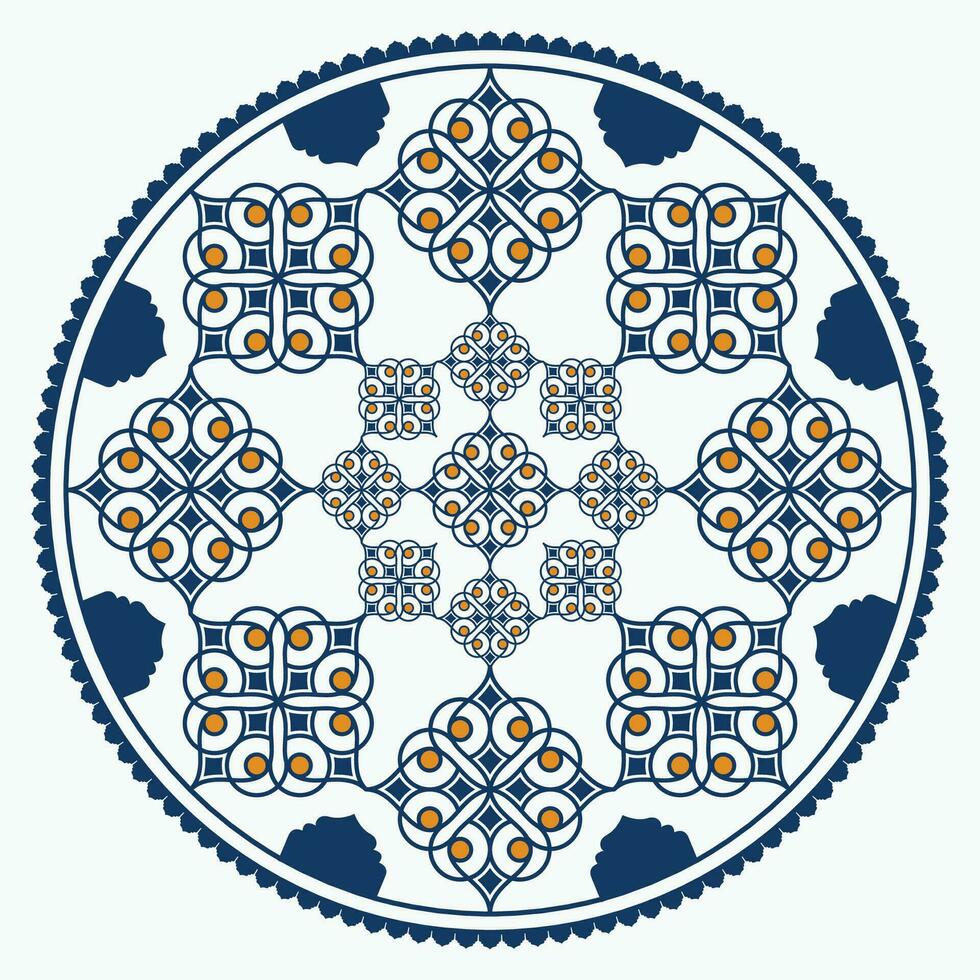 islámico ornamental circulo mandala con dorado y azul color arabesco ornamental lujo mandala vector
