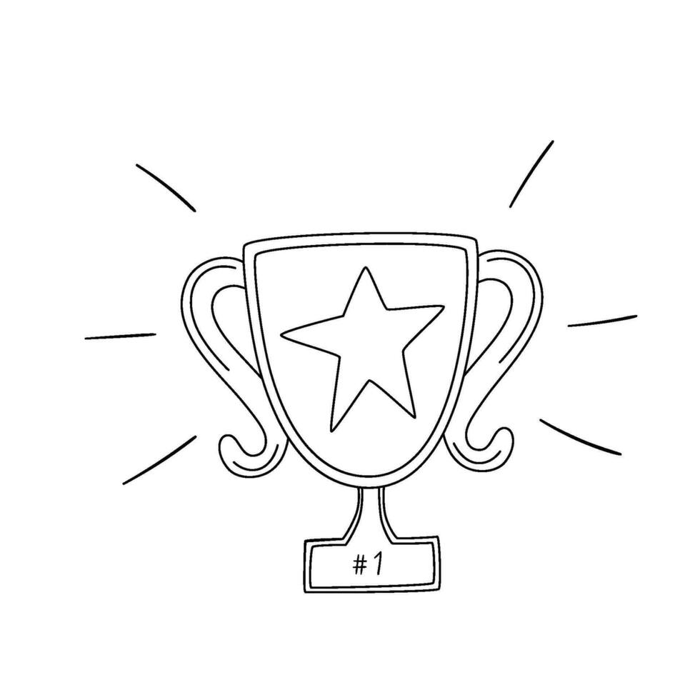 Black and white award graphic element isolated on white. Winner trophy cup vector symbol. Cute champion prize illustration. Simple victory success icon. Coloring page for competition winner.
