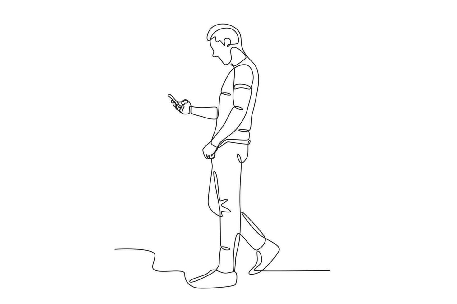 Side view of a man using a cellphone vector