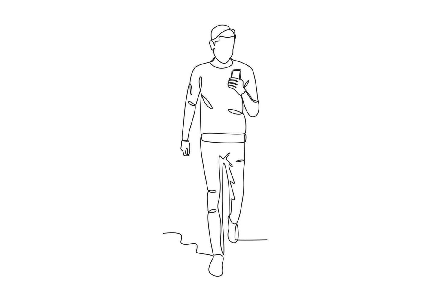 A young man uses a cell phone while walking vector