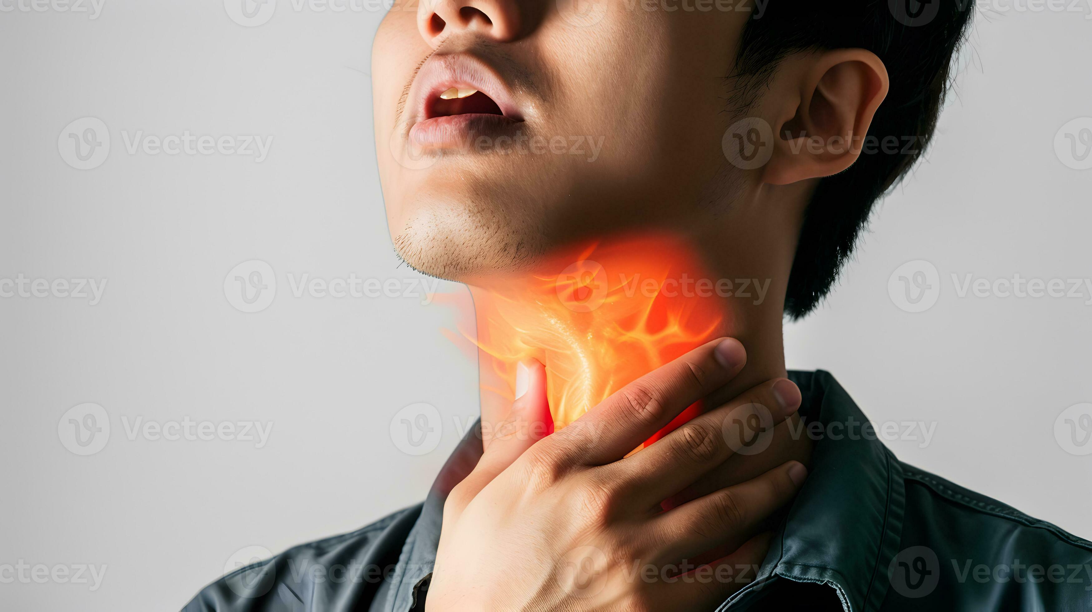 AI generated Flame at neck of a man. Concept of sore throat