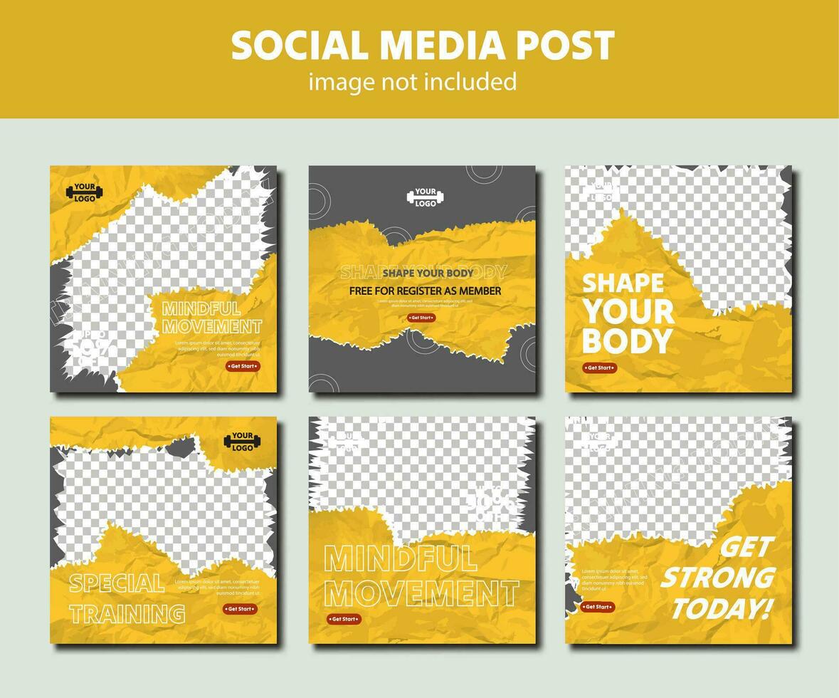 Gym fitness social media post, social media post template, ediable post layout template, gym adverstisement post template, layout gym promotion and sale template vector