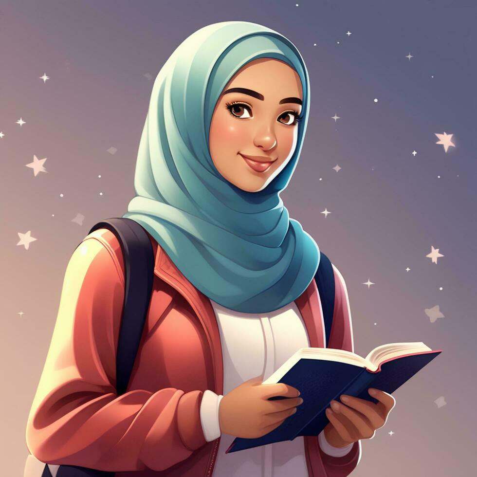 AI generated illustration of the character of a Muslim student photo