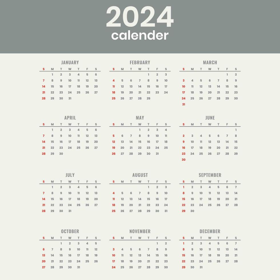 2024 annual planner calendar template schedule events or tasks vector