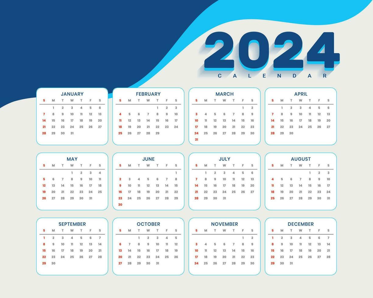 2024 anual planificador calendario modelo calendario eventos o Tareas vector