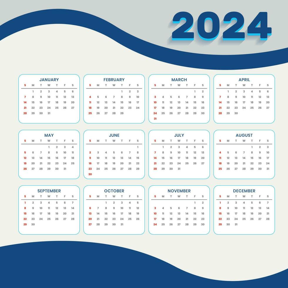 2024 annual planner calendar template schedule events or tasks vector