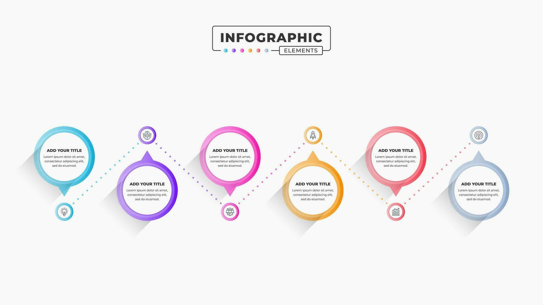 Vector process infographic design template with icons and six options or steps