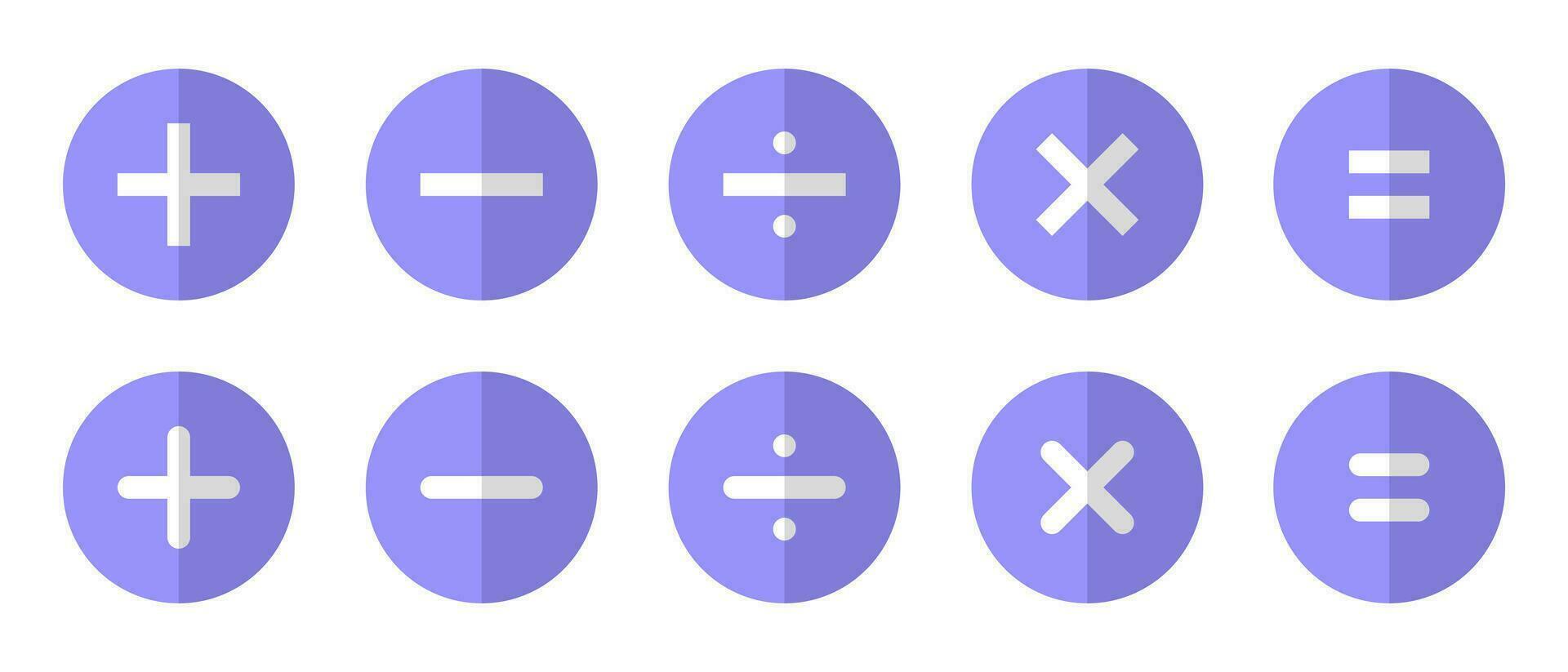 Addition, subtraction, division, multiplication, and equality icon with half shadow vector