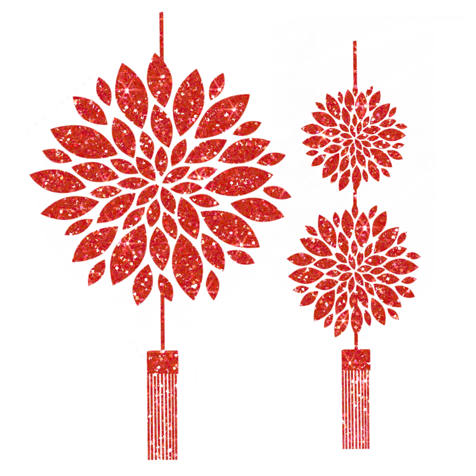 Red glitter Chinese lanterns flower. asian new year lamps. Chinese new year. Design for decorating,background, wallpaper, illustration png