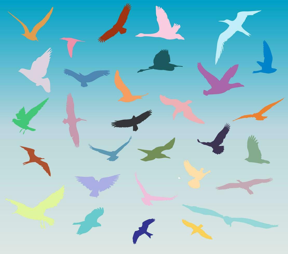 Group Of Birds Flying In The Sky vector