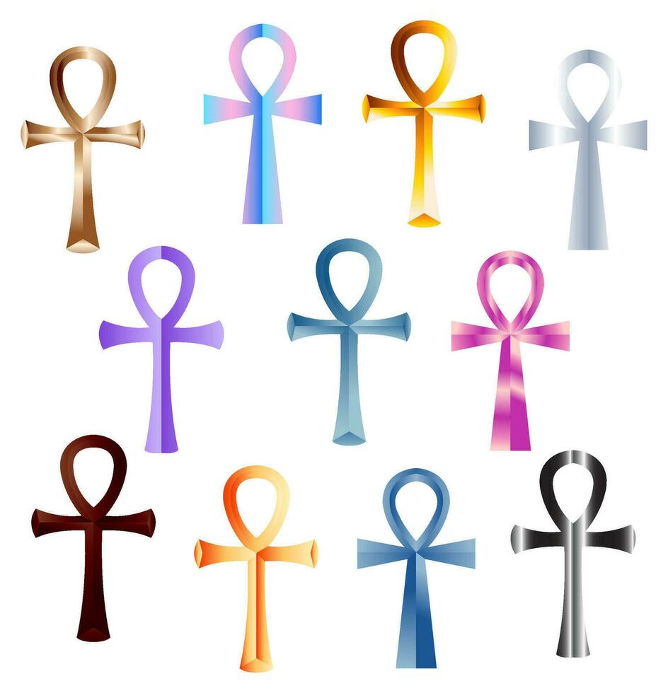 Ankh Ancient Egyptian Religious Mythological Icon Set vector