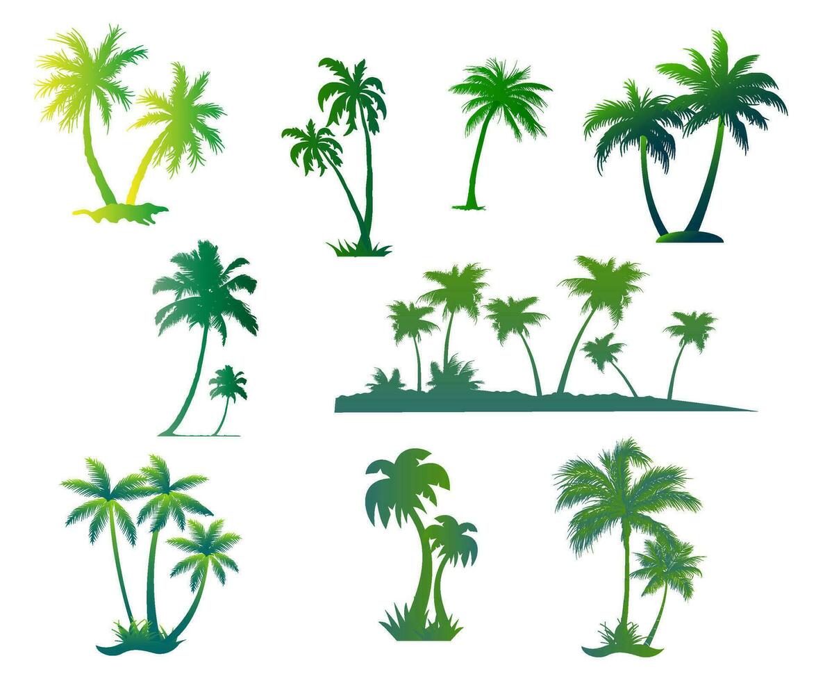tropical palma arboles verde degradado vector icono conjunto