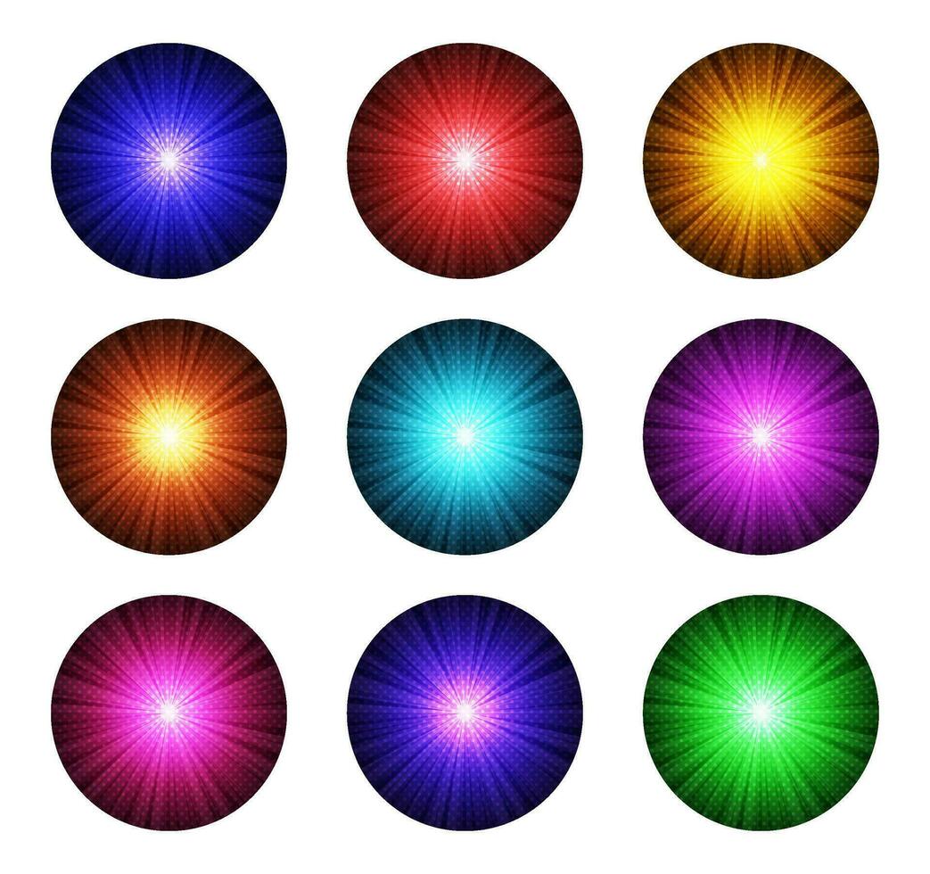 neón disco ligero rayos de sol circulo conjunto vector